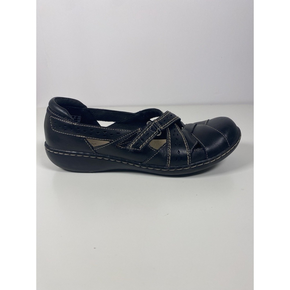 Clarks Ashland Spin Q Womens Size 8.5M Black Tan Leather Loafer Mary Jane Shoes - Picture 3 of 9